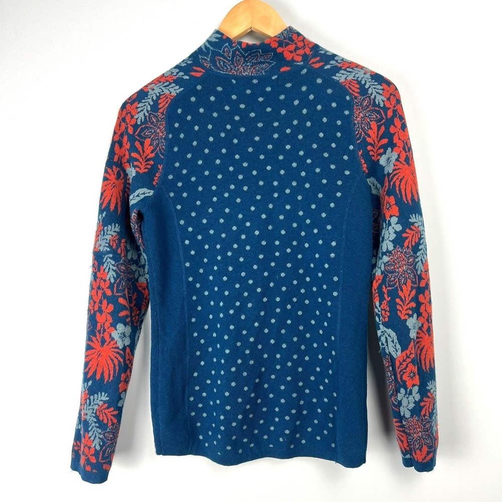 Title Nine Merino Wool Blend Floral Dot Print Quarter Zip Pullover XS Base Layer - Picture 4 of 9